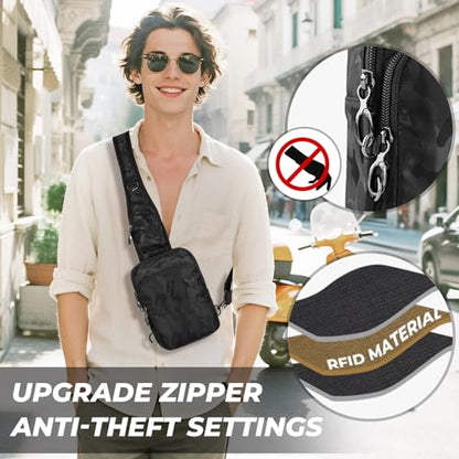 Anti-Theft Crossbody Sling Bag, RFID Blocking, Zipper Lock, Small - color: Camouflage Black