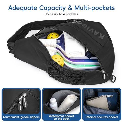 KAVIGOR Pickleball Sling Bag, Convertible Ultra-Light Backpack with Skin-Soft Fabric & Wet/Dry Pocket, Fits 4 Paddles + Gear - color: Classic Black