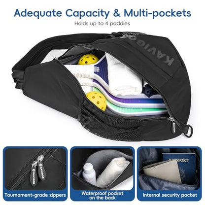 KAVIGOR Pickleball Sling Bag, Convertible Ultra-Light Backpack with Skin-Soft Fabric & Wet/Dry Pocket, Fits 4 Paddles + Gear - color: Classic Black