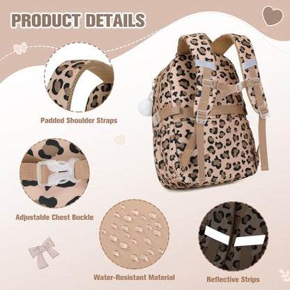Bevalsa Backpack for Girls 3PCS Teen Girls Backpack for School with Lunch Bag Pencil Case Brown Cute Kids Laptop Backpacks Bookbag for Elementary Middle High School College Student (Leopard) - color: Brown Leopard