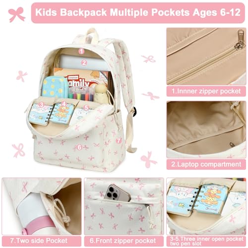BTOOP School Backpacks for Teen Girls Bookbags Lightweight Kids Backpack School Bags Set with Lunch Box Pencil Case - color: B-pink-bowknot