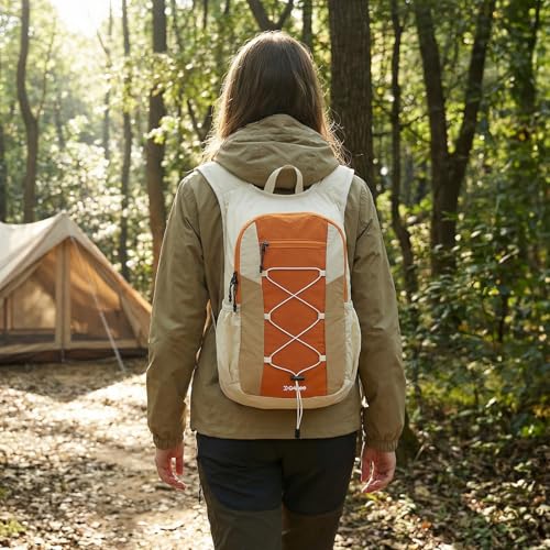 G4Free 20L Hiking Backpack Lightweight Daypack with Phone Pocket Small Packable Foldable Hiking Bag for Women Men, Orange+Beige - color: Orange+beige
