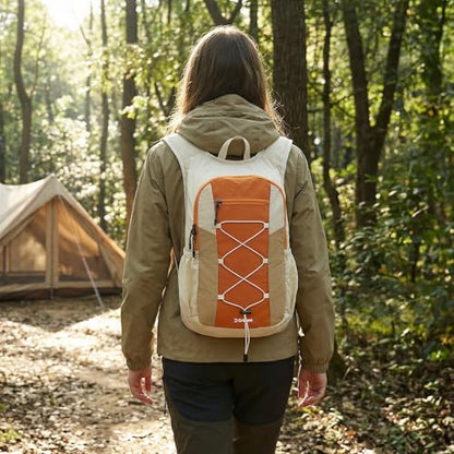 G4Free 20L Hiking Backpack Lightweight Daypack with Phone Pocket Small Packable Foldable Hiking Bag for Women Men, Orange+Beige - color: Orange+beige