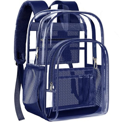 PAMANO Clear Backpack, Heavy Duty Transparent Reinforced Bottom See Through for College, Travel Work Security - color: Navy