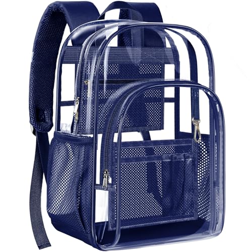 PAMANO Clear Backpack, Heavy Duty Transparent Reinforced Bottom See Through for College, Travel Work Security - color: Navy