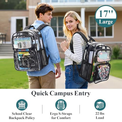 PACKISM Clear Backpack for School - 17 inch Heavy Duty Clear Bookbag - color: Pattern-space Black