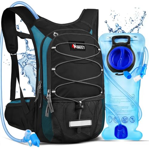 Hydration Pack, Insulated Hydration Backpack with 2L Hydration Bladder, Hiking Backpack for Men Women Kids, Water Backpack for Hiking, Running, Cycling, Camping - color: Black Emerald