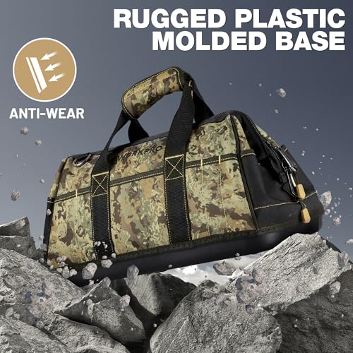 WORKPRO 16-Inch Wide Mouth Tool Bag with Water Proof Molded Base | Multi-Pocket Tool Bags for Men, Adjustable Shoulder Strap, Waterproof Oxford Fabric - color: Camouflage