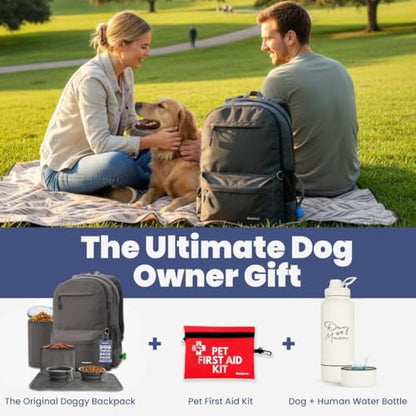 Dog Travel Bag for Supplies - Complete Dog Diaper Bag Backpack with 2 BPA-Free Travel Bowls, Treat Pouch, Food Container, Placemat & Laptop Sleeve – for Traveling, Road Trips, Hiking: Dk Grey - color: Dark Grey