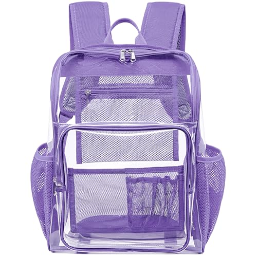 Clear Backpacks for School Large Clear Bookbag with Multi-Pockets PVC Transparent Backpack for College,Work,Light Purple - color: Light Purple-1pack