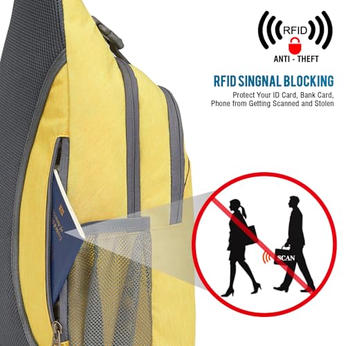 G4Free Sling Bag for Men and Women, RFID Blocking Crossbody Bag, Lightweight Sling Backpack for Travel, Hiking, Walking and Daily Use - color: Yellow