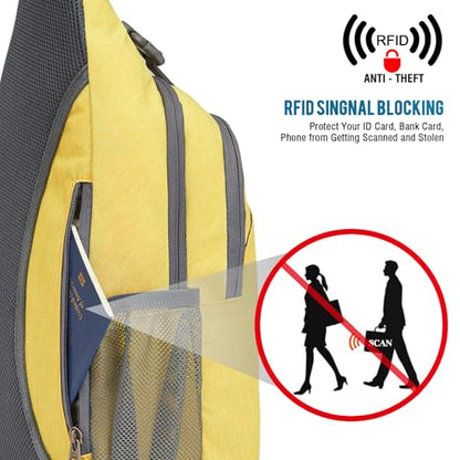 G4Free Sling Bag for Men and Women, RFID Blocking Crossbody Bag, Lightweight Sling Backpack for Travel, Hiking, Walking and Daily Use - color: Yellow