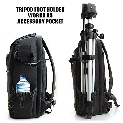 USA Gear Camera Backpack for Photographers DSLR/SLR/Mirrorless Camera Bag with Laptop Slot, Rain Cover, Tripod Holder - color: Orange