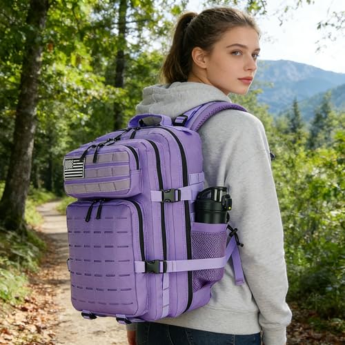 Military Tactical Backpack 45L/25L 3 Day Assault Pack Molle Daypack Hiking Backpack for Men and Women - color: Pale-purple, size: 45L