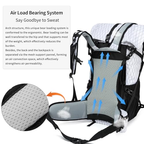 Hiking Backpack,40L to 50L Extra Large Capacity Hiking Bag,Internal Frame Camping Backpack,Upgraded X-PAC Lightweight Sport Daypack Travel Backpack Fit For Mountain Climbing Camping(White) - color: White