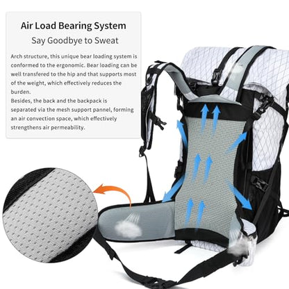 Hiking Backpack,40L to 50L Extra Large Capacity Hiking Bag,Internal Frame Camping Backpack,Upgraded X-PAC Lightweight Sport Daypack Travel Backpack Fit For Mountain Climbing Camping(White) - color: White