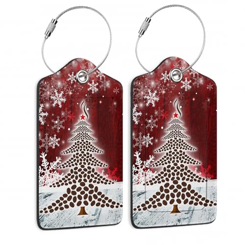 Christmas 2 Pack Luggage Tag for Suitcases Tree Snowflake Red PU Leather Bag Travel Suitcase ID Identifier Baggage Tags for Women Men Travel - color: Christmas Tree Snowflake Red