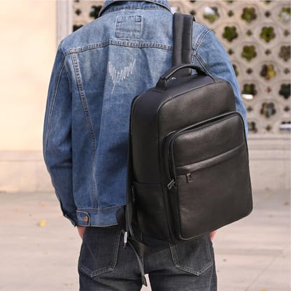 LUUFAN Genuine Leather Shoulder Bag Men Women Casual Backpack Slim Daypack Laptop Rucksack Business Travel Outdoor Bag - color: Style A-8019h