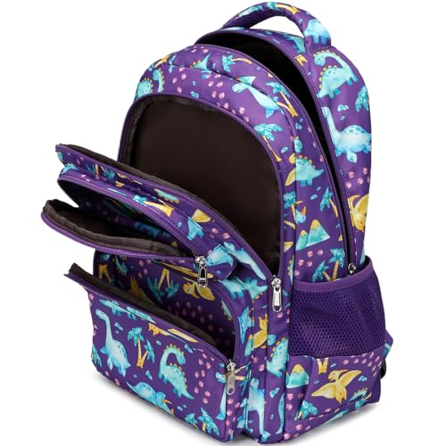 JIANYA School Backpack for Boys and Girls Elementary Children's School Bag Kids Backpack with Lunch Box - color: Dinosaur/ Purple
