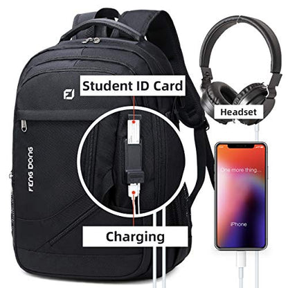FENGDONG Durable Waterproof Travel Laptop Backpack 17.3 inch,Large College Backpack Bookbag for Men & Women Business Backpack with USB Charging Port and Headset Port Black - color: A3-black