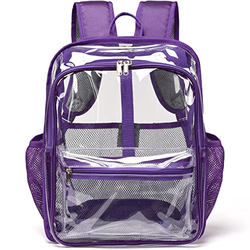 Clear Backpack,15 '' Clear Backpacks for School Heavy Duty PVC See Through Bag Waterproof Bookbag for Girls & Boys, Purple - color: Purple, size: Large-15.5in