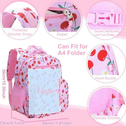 RHCPFOVR Kids Backpack for Girls - Girls Backpack 3-8 Ages Cherry for Kids 15 Inch School Bookbag for Kindergarten Elementary School Bookbag for Girl 1st 2nd Grade - style: Pink Cherry