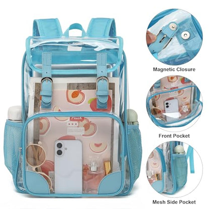Fuyicat Clear Backpack Heavy Duty PVC Transparent Girls Kids School Backpacks Stadium Approved See Through College Bookbag for Women (Sky Blue) - color: Sky Blue