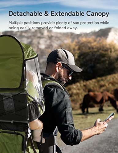 besrey Baby Backpack Carrier, Toddler Hiking Backpack with Safety 3-Height Seat, Adjustable Straps&Waist Belt, Foldable Frame Lightweight Large Capacity Child Carrier for Hiking (Army Green) - color: Army Green