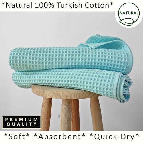 PÜSKÜL Natural 100% Turkish Cotton Waffle Bath Towels Set of 2-Piece | 32x63 Extra Large Absorbent Quick-Dry Lightweight Spa Towel | Luxury Sauna Accessories (Aqua Turquoise Bath Towels - Pack of 2) - color: Turquoise