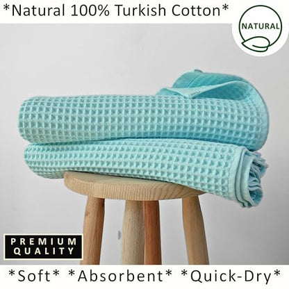 PÜSKÜL Natural 100% Turkish Cotton Waffle Bath Towels Set of 2-Piece | 32x63 Extra Large Absorbent Quick-Dry Lightweight Spa Towel | Luxury Sauna Accessories (Aqua Turquoise Bath Towels - Pack of 2) - color: Turquoise