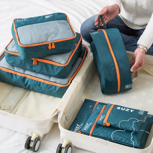 Travel Packing Cubes - 7 Pcs Lightweight Luggage Organizer Bags, Breathable Mesh Panels for Ventilation, Must-Have Travel Accessories for Suitcase, Military Green