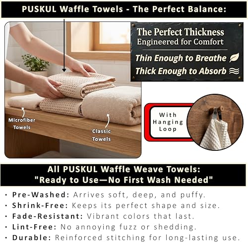 PÜSKÜL Natural 100% Turkish Cotton Waffle Bath Towels Set of 2-Piece | 32x63 inch Extra Large Absorbent Quick-Dry Lightweight Spa Towel | Luxury Sauna Accessories (Beige Bath Towels - Pack of 2) - color: Beige