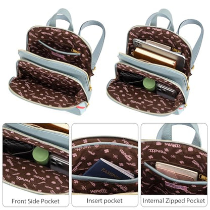 Venetti Cityscape Illustration Mini Backpack for Women and Girls, Cute Small Backpack Purse with Multi-Pocket and Zipper, Light Print Shoulder Bag Leather for Travel Daily Use VN-HB-001-BL - color: Blue