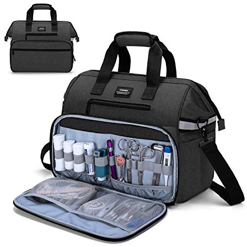 CURMIO Home Health Nurse Bag, Medical Supplies Bag with Padded Laptop Sleeve for Home Visits, Health Care, Hospice, Bag ONLY, Black (Patent Pending) - color: Black