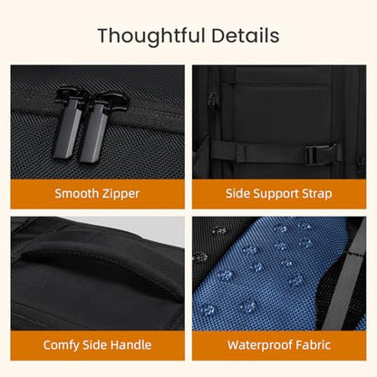 LOVEVOOK Travel Carry on Backpack for Men Women,Expandable 40L Extra Large Travel Laptop Backpack,Water Resistant Durable TSA Airline Approved Business College Carry on Bag Fit 17 Inch Computer,3 Pcs - color: Black-blue, size: 40L-3Pcs