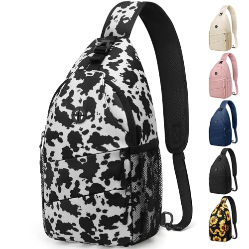 Pritent Crossbody Bags for Women Men Trendy Sling Bag Backpack Casual Chest Bag with Convertible Shoulder Strap - color: Cowprint, size: Medium