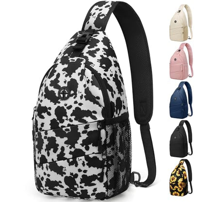 Pritent Crossbody Bags for Women Men Trendy Sling Bag Backpack Casual Chest Bag with Convertible Shoulder Strap - color: Cowprint, size: Large