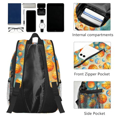 Kids Youth Basketball Backpack 16 Inch, School Bookbag for Boys Girls, Watercolor Orange Blue Print, Lightweight Polyester Daypack with Side Pocket, Front Zipper, Padded Straps, 15.4x11.8x4.7 in - color: Basketball