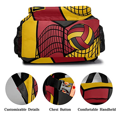 Custom Volleyball Red Yellow Black Waterproof Backpack Bookbag with Name for Birthday Holiday Gift - color: Backpack 11