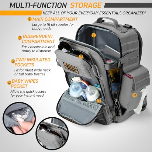 SHARKMOUTH Baby Diaper Bag for Dad - Large Military Daddy Gear Backpack with Changing Pad for Travel Camping Hiking - Newborn Baby Shower Gifts Gray - color: Gray W/ Changing Pad