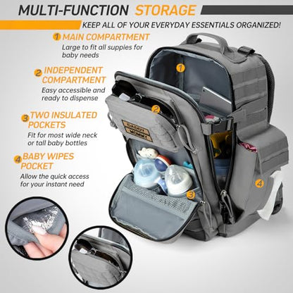 SHARKMOUTH Baby Diaper Bag for Dad - Large Military Daddy Gear Backpack with Changing Pad for Travel Camping Hiking - Newborn Baby Shower Gifts Gray - color: Gray W/ Changing Pad