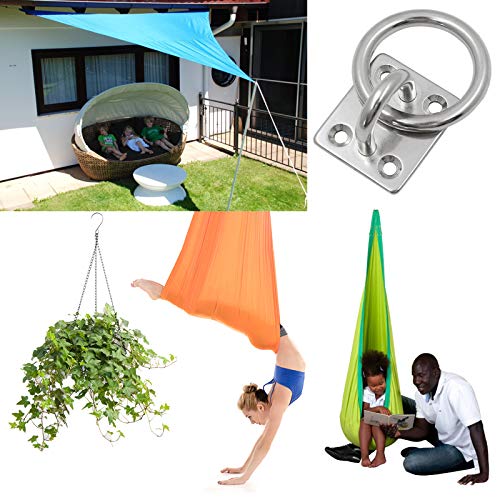 4Pcs M5 Rectangle Pad Eye Plate with Ring Hook, Ceiling Hooks Wall Mount Bracket, Heavy Duty Stainless Steel Anchor Mount for Yoga Swings Hammocks/Boat Rigging/Suspension Training Straps - size: M5 (Rectangle Pad Eye)