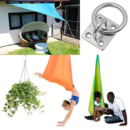 4Pcs M5 Rectangle Pad Eye Plate with Ring Hook, Ceiling Hooks Wall Mount Bracket, Heavy Duty Stainless Steel Anchor Mount for Yoga Swings Hammocks/Boat Rigging/Suspension Training Straps - size: M5 (Rectangle Pad Eye)