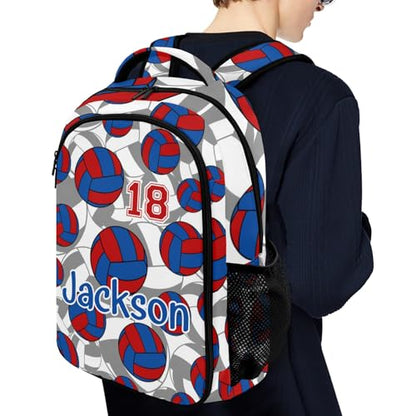 Red Blue Volleyball Pattern Casual Backpack Daypack Bookbag Laptop Bag Custom Shoulders Backpacks for Gifts - color: Red Blue Volleyball Pattern