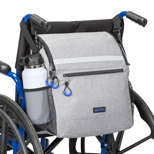 ZHCHG Wheelchair Bags, Wheelchair Backpack with Cup Holder, Wheelchair Bags to Hang on Back, Electric Wheel Chair Accessories, Large Storage Bag for Walker Rollator- Gray - style: Gray