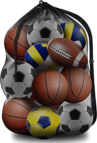 BROTOU Extra Large Sports Ball Bag Mesh, Basketball Bags Team Balls, Adjustable Shoulder Strap, Ball Bags for Holding Soccer, Football, Volleyball, Swimming Gear (30” x 40”) - color: 1PCS