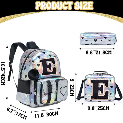 HTgroce Backpacks for Girls School Bag Kids Black Bookbag for Elementary Students Kids Backpack with Lunch Box and Pencil Case - color: Silver, style: E