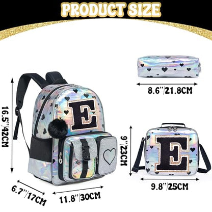 HTgroce Backpacks for Girls School Bag Kids Black Bookbag for Elementary Students Kids Backpack with Lunch Box and Pencil Case - color: Silver, style: E