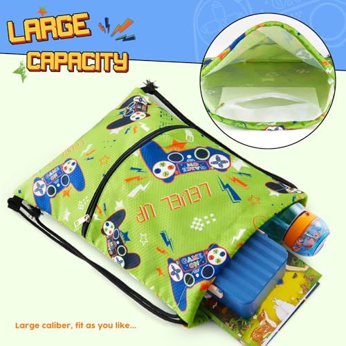WAWASAM Kids Drawstring Backpack, Gym Swim Bag Cinch Bag for Girls Boys with Zipper Pocket - color: Game a