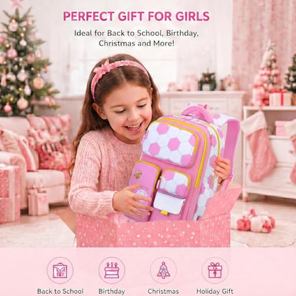 3PCS Kids Backpack Set, School Backpack with Lunch Bag & Pencil Case, Lightweight Waterproof Bookbag for Kids (Pink soccer) - color: Pink Soccer
